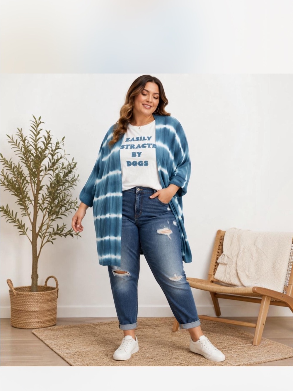 Torrid Blue Tie-Dye Open Front Kimono Cardigan 1X 14/16 NWT